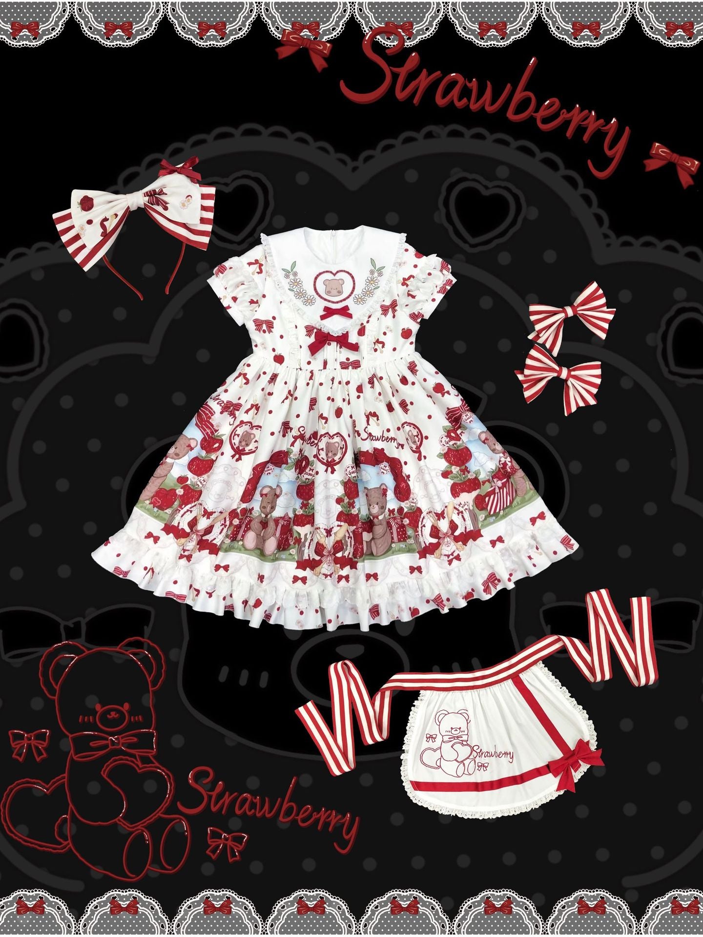 OP & Apron Set♥ Ready to Ship ♥Strawberry Mannor♥Sweet Lolita Dress