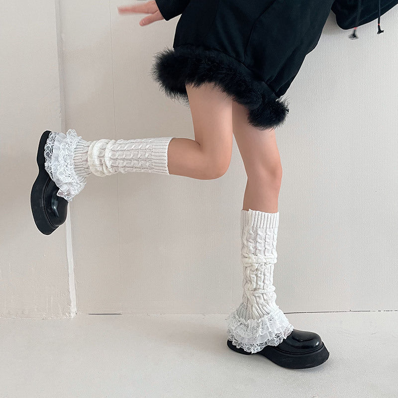 Nylon Lace Ruffled Trim Leg Warmers