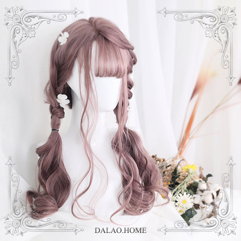 Dolles Gray-Pink Air Bangs Long Curly Lolita Wig