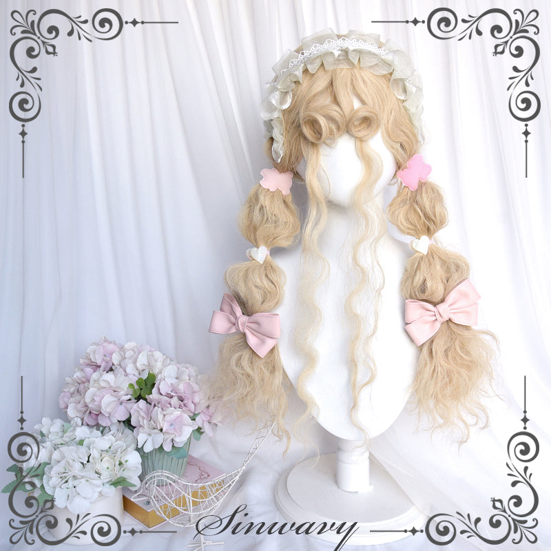 Lolita Vintage Fluffy Wool curly Banged Wig