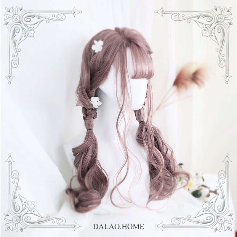 Dolles Gray-Pink Air Bangs Long Curly Lolita Wig