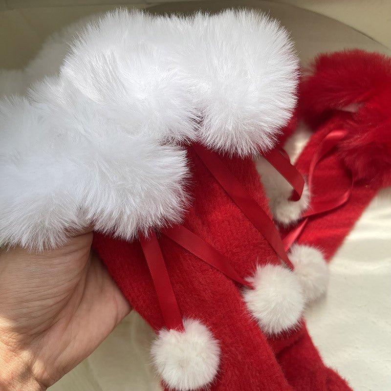 Merry Christmas Lolita Stockings With Small Pom Poms