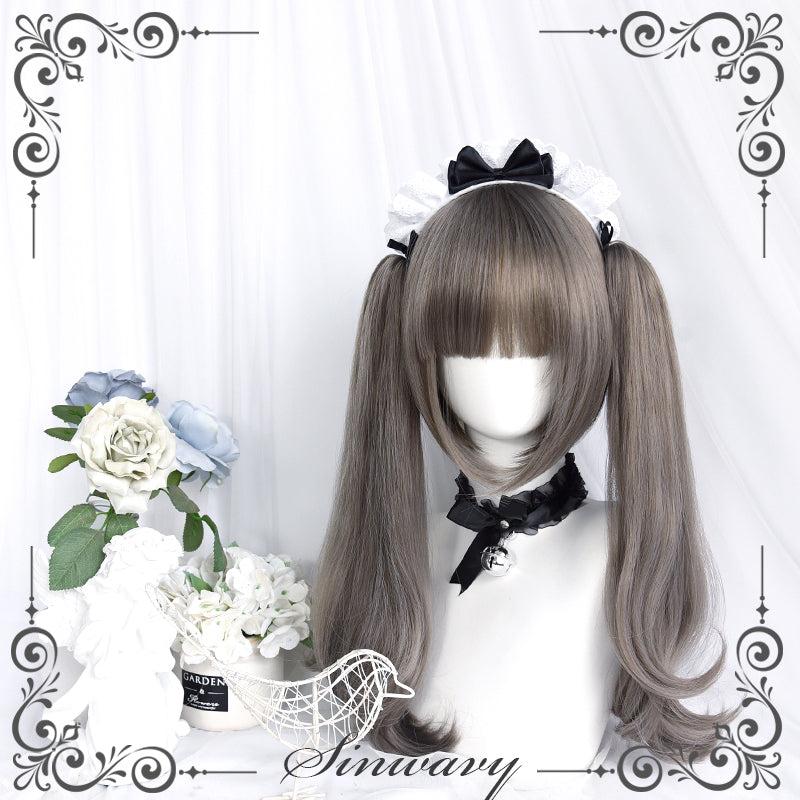 4 Options Flax Gray Short Wig with Removable Ponytails Wig