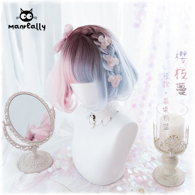 Tea Dyed Blue Pink Gradient Lolita BoBo Wig