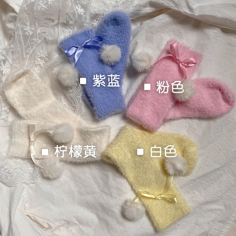 Sweet Lolita Plush Stockings With Small Pom Poms