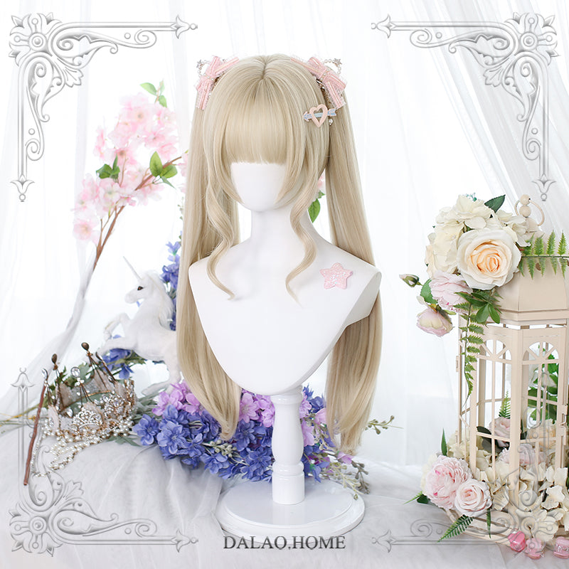 Pale Gold Short Wig with a Pair of Ponytails