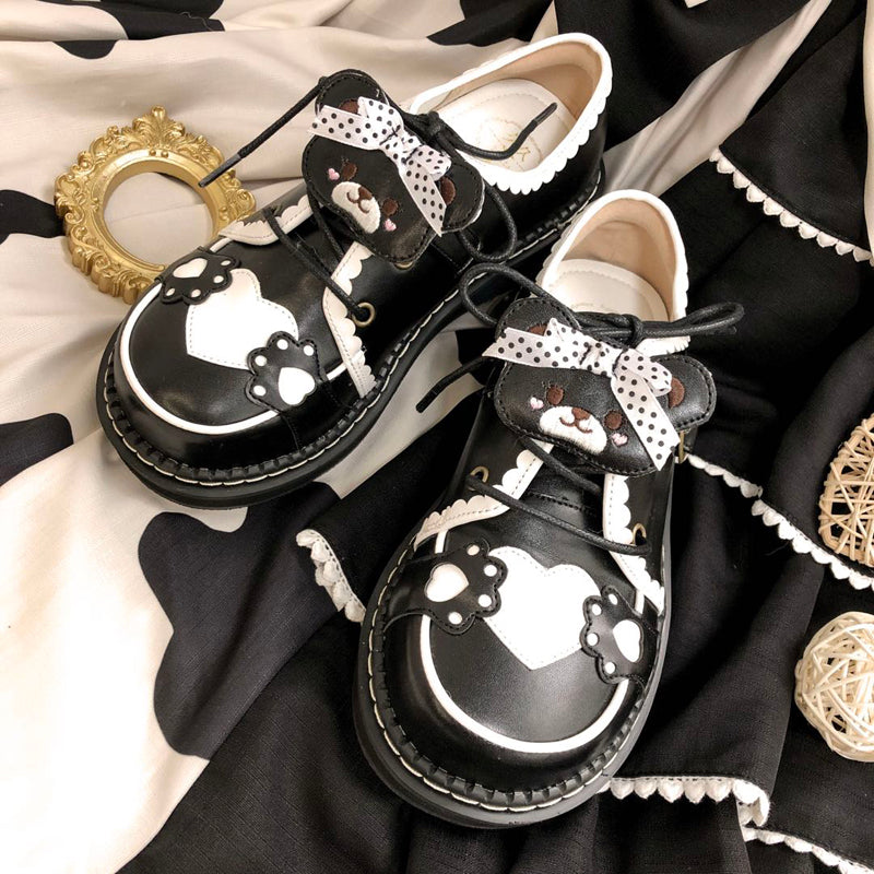 Sweet Round Head Lace-up Teddy Bear Lolita Shoes