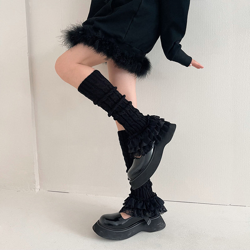 Nylon Lace Ruffled Trim Leg Warmers