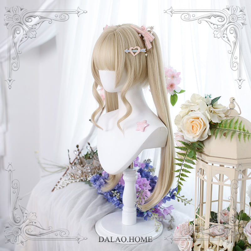 Pale Gold Short Wig with a Pair of Ponytails