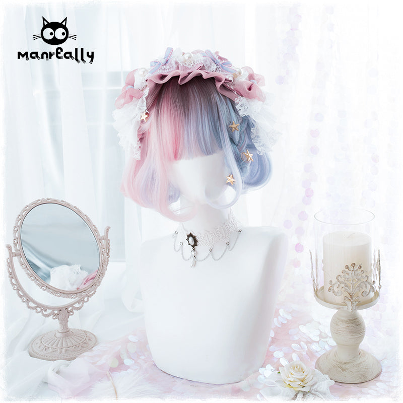 Tea Dyed Blue Pink Gradient Lolita BoBo Wig