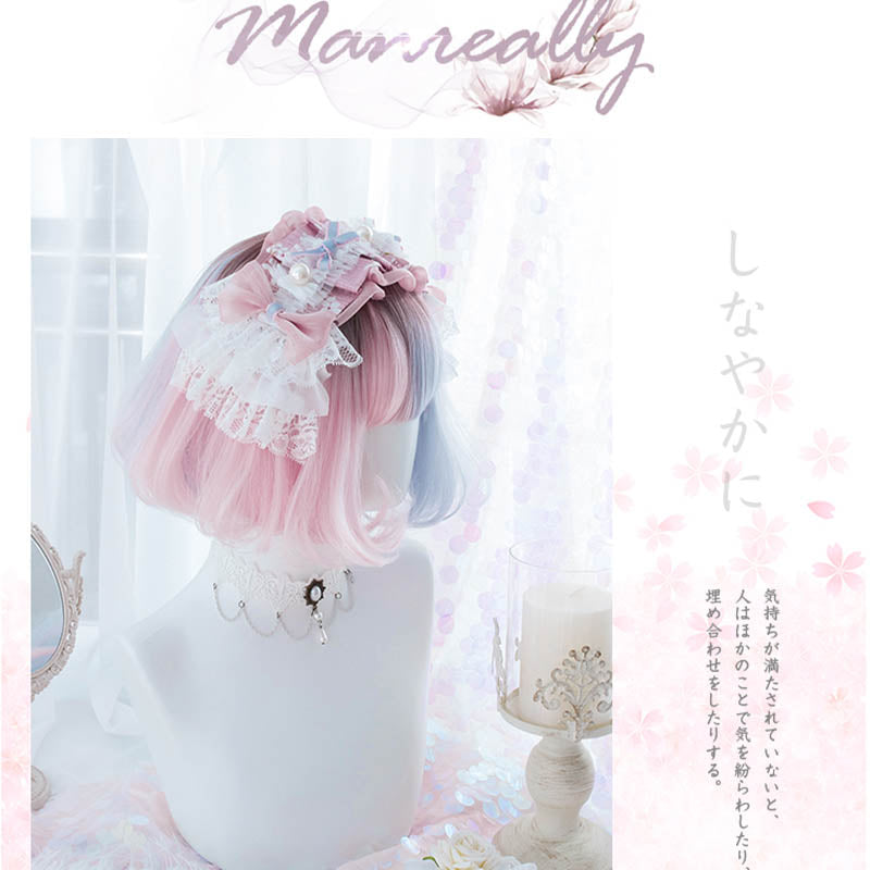 Tea Dyed Blue Pink Gradient Lolita BoBo Wig