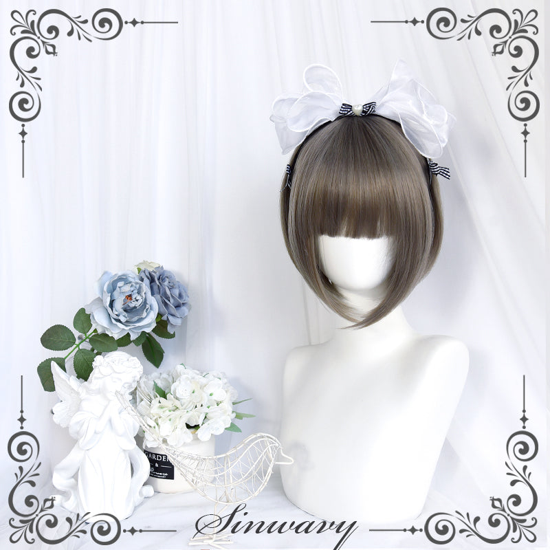 4 Options Flax Gray Short Wig with Removable Ponytails Wig