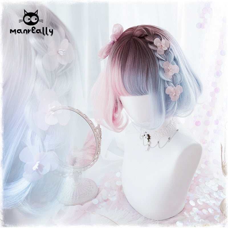 Tea Dyed Blue Pink Gradient Lolita BoBo Wig