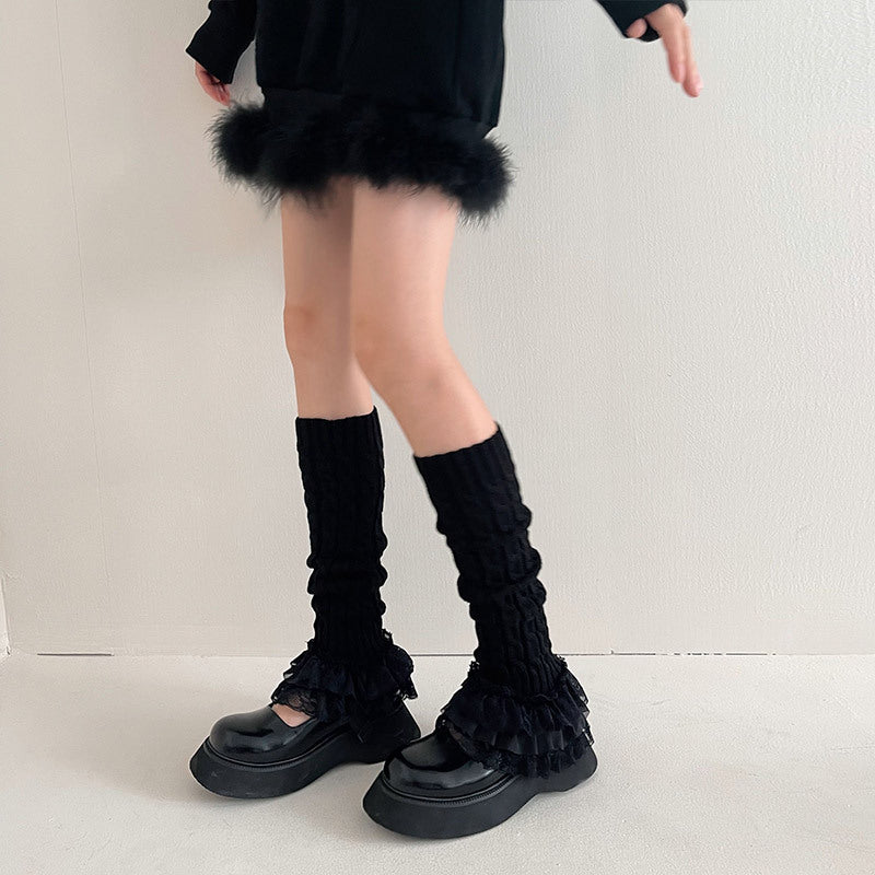 Nylon Lace Ruffled Trim Leg Warmers