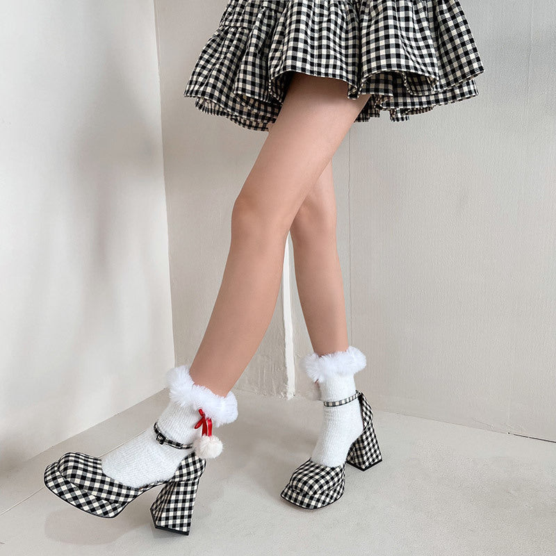 Merry Christmas Lolita Stockings With Small Pom Poms