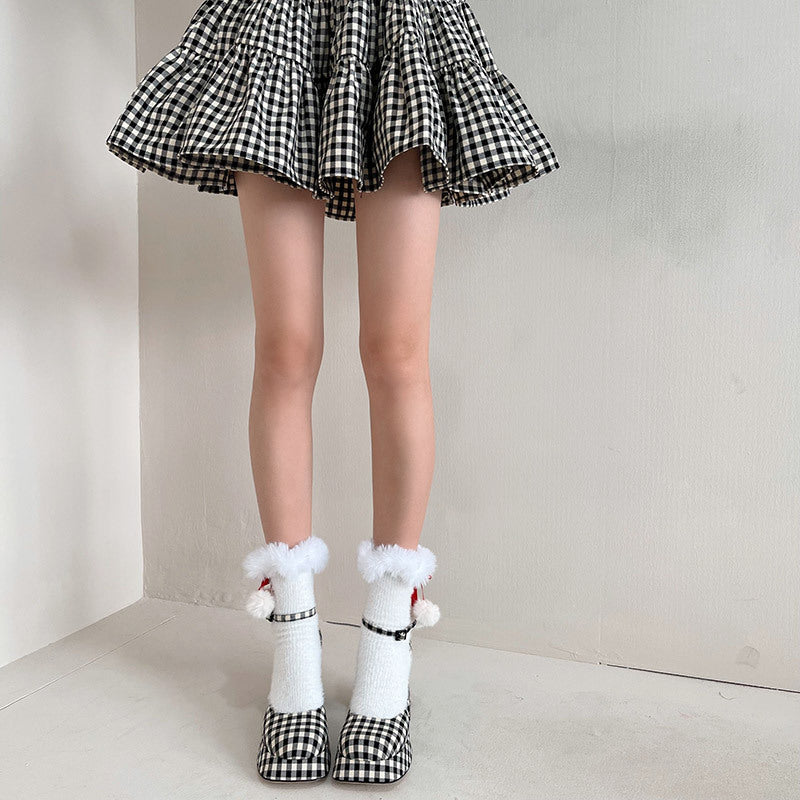Merry Christmas Lolita Stockings With Small Pom Poms