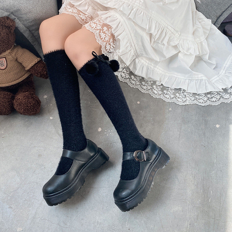 Sweet Lolita Plush Stockings With Small Pom Poms