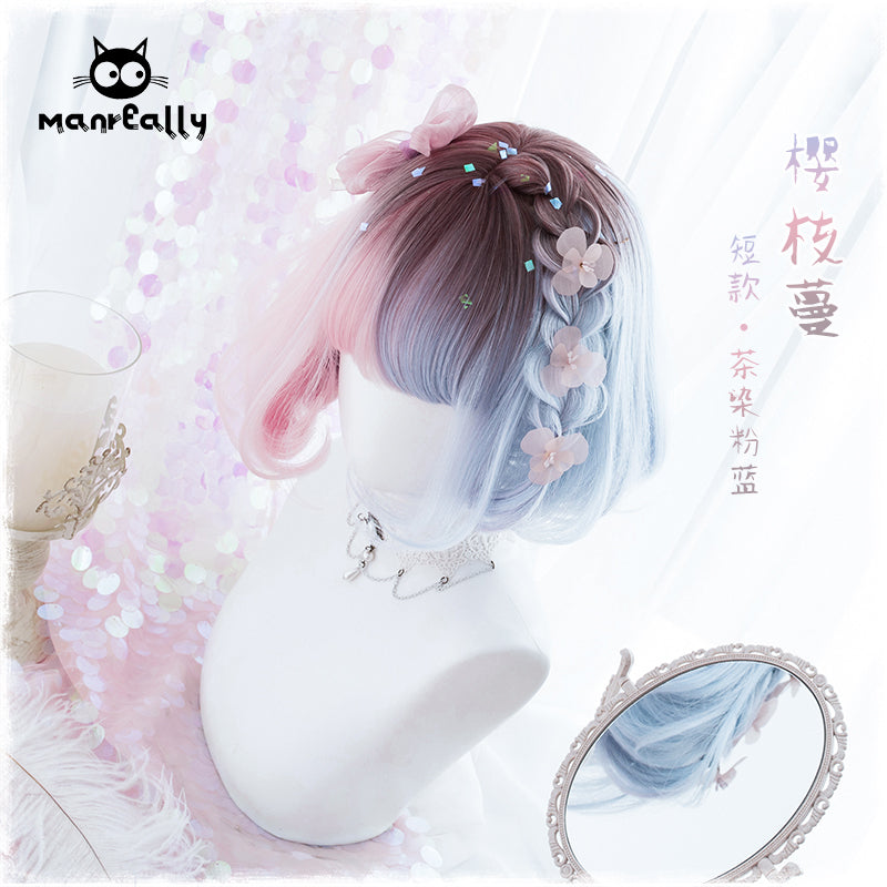 Tea Dyed Blue Pink Gradient Lolita BoBo Wig