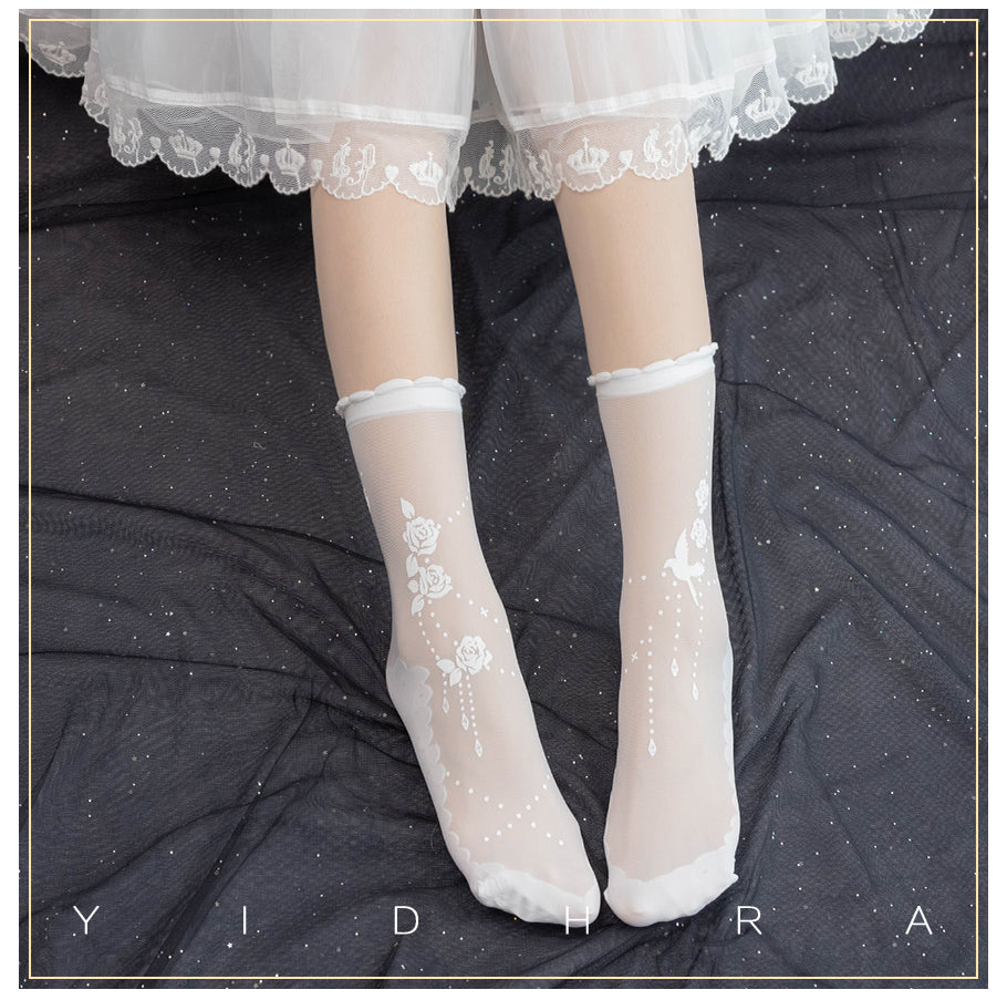 Nightingale And Rose Lolita Short Socks By Yidhra