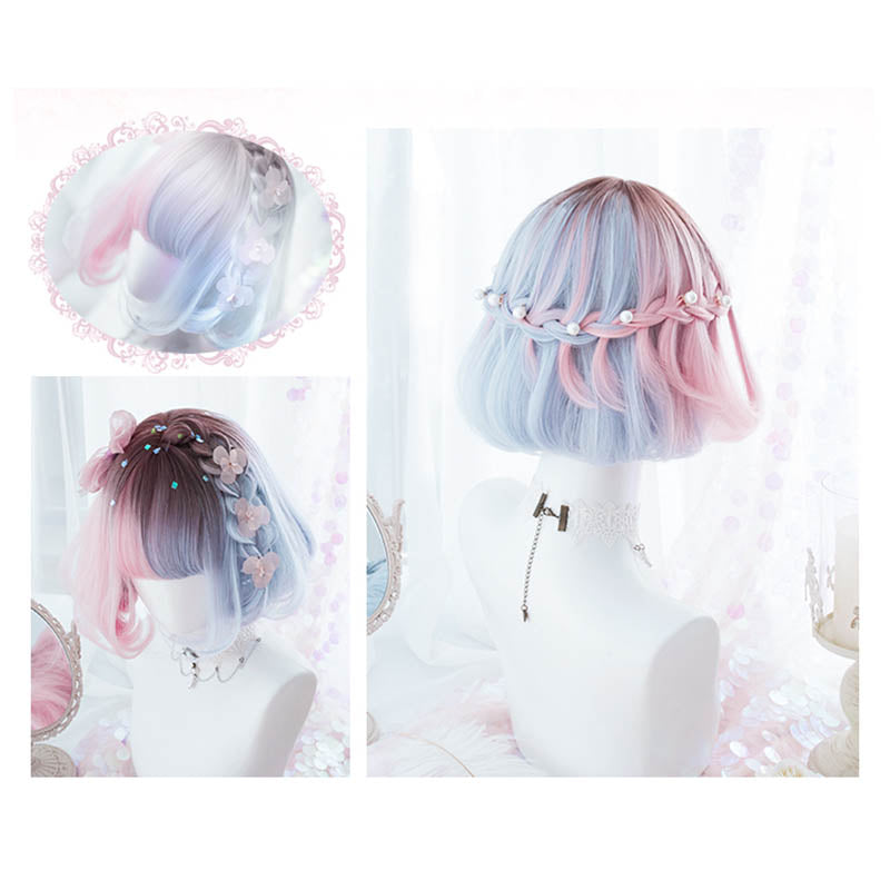 Tea Dyed Blue Pink Gradient Lolita BoBo Wig