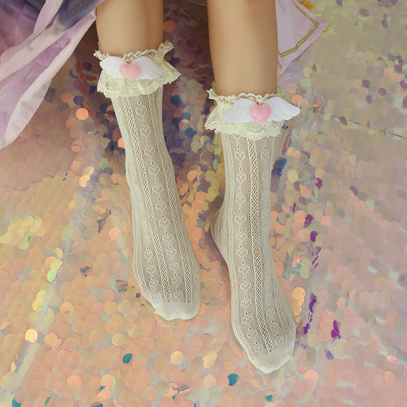 White / Black angle wings Lolita Socks