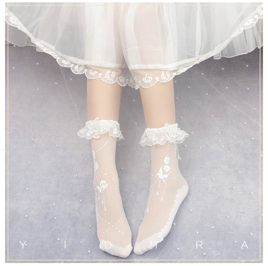 Nightingale And Rose Lolita Short Socks By Yidhra
