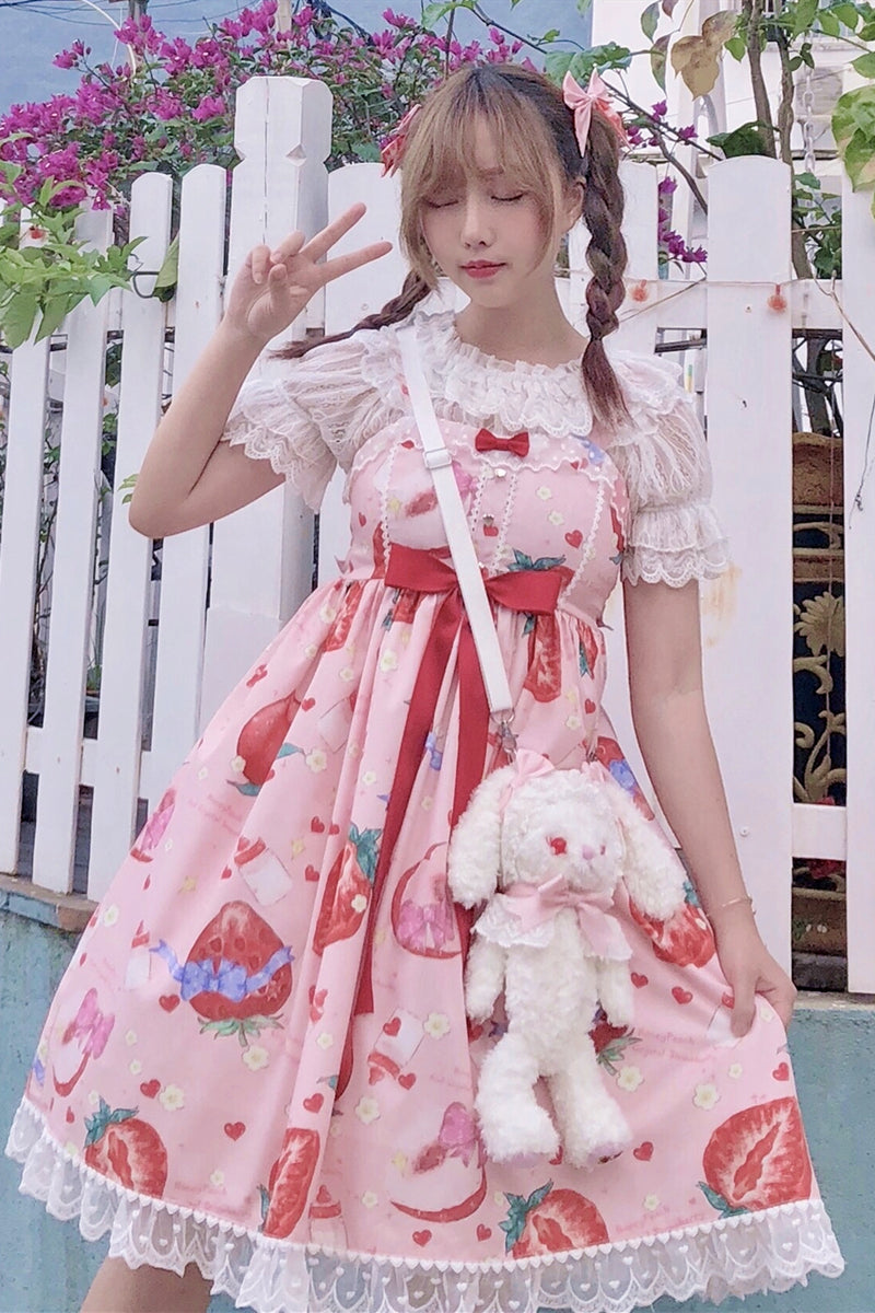 JSK♥ Ready to Ship♥Strawberry Peach♥ Sweet Lolita Dress JSK