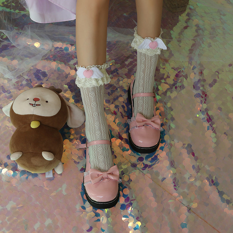 White / Black angle wings Lolita Socks