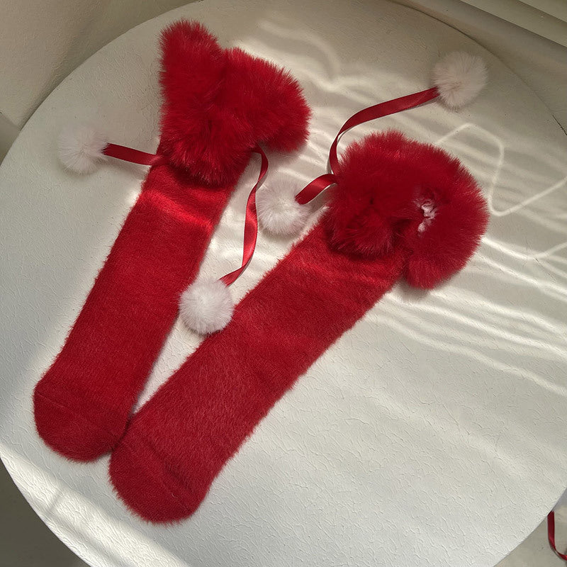 Merry Christmas Lolita Stockings With Small Pom Poms