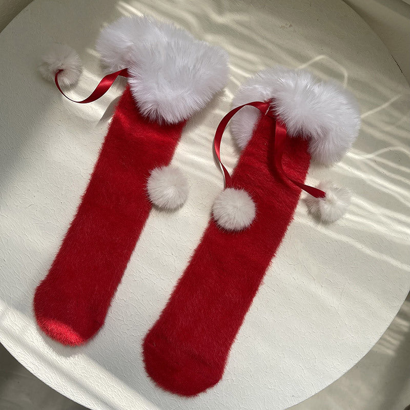 Merry Christmas Lolita Stockings With Small Pom Poms