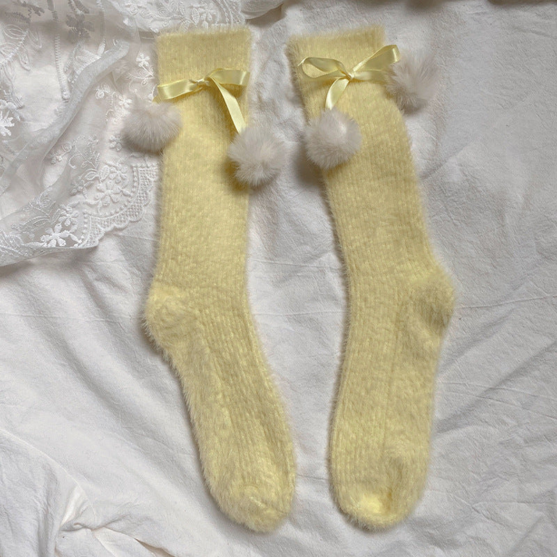Sweet Lolita Plush Stockings With Small Pom Poms