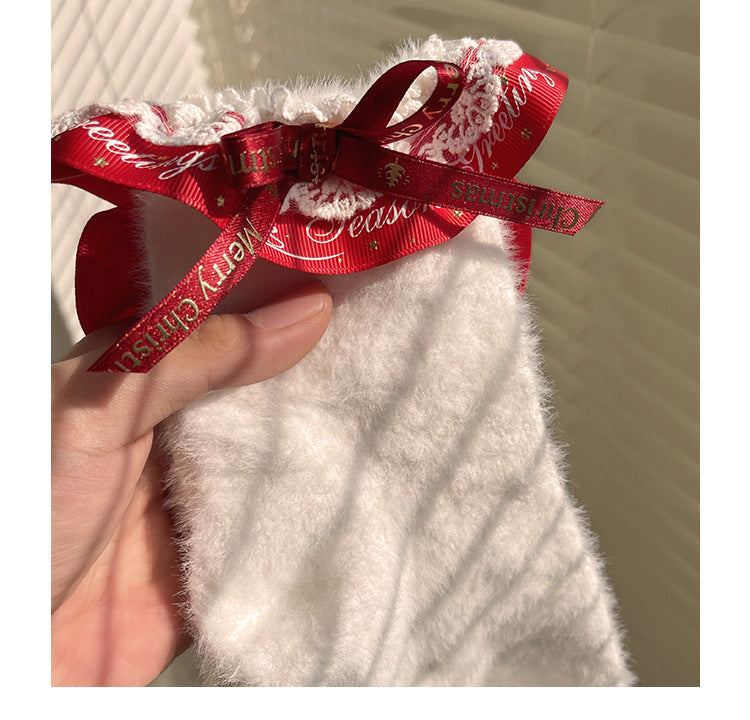 Merry Christmas Nylon Lace Ruffled Trim Short Socks