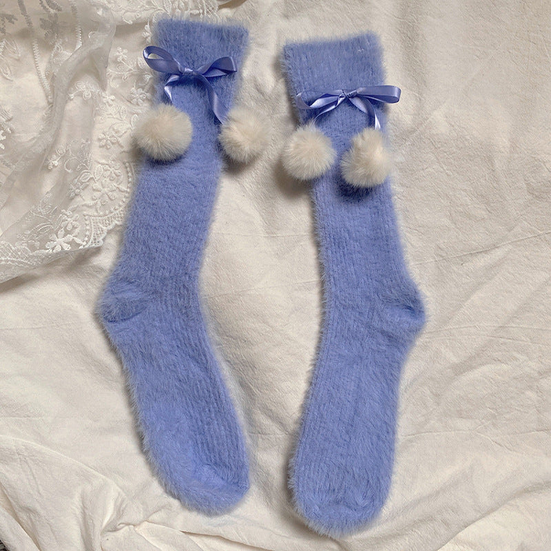 Sweet Lolita Plush Stockings With Small Pom Poms