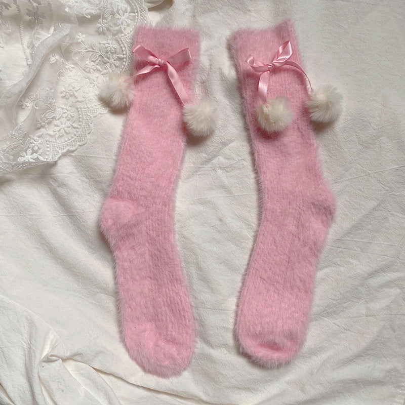 Sweet Lolita Plush Stockings With Small Pom Poms