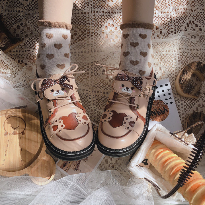Sweet Round Head Lace-up Teddy Bear Lolita Shoes