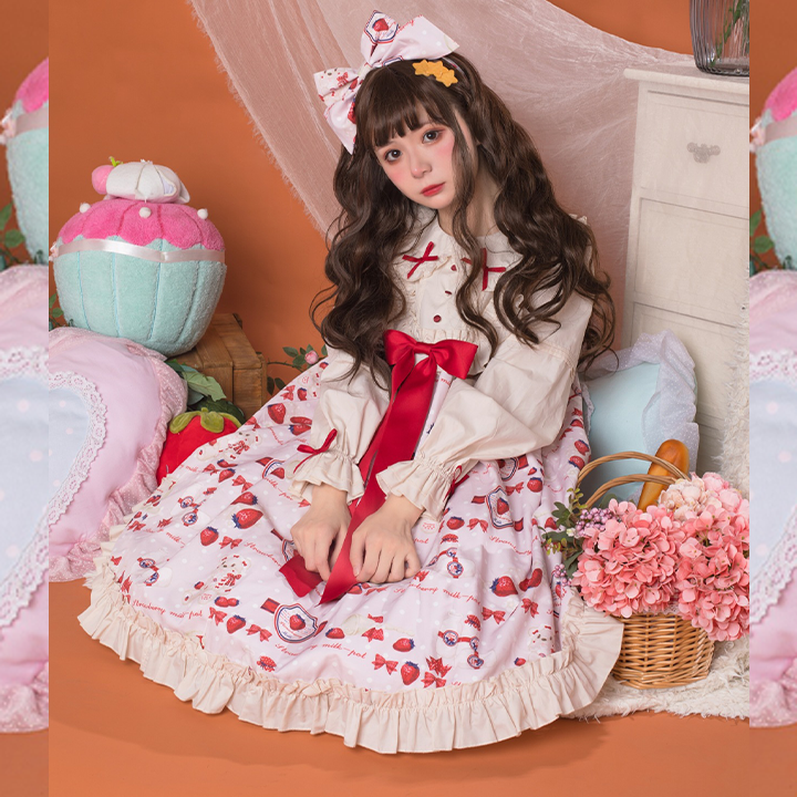 OP/ JSK♥ Ready to Ship♥Strawberry Milk Jug ♥Peter Pan Collar Sweet Lolita Dress