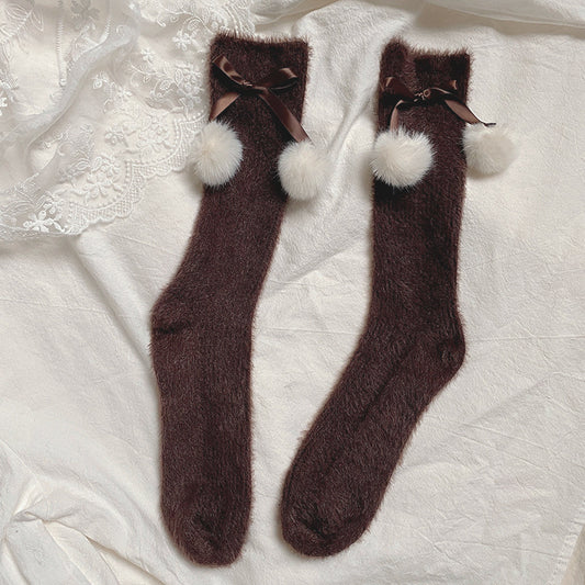 Sweet Lolita Plush Stockings With Small Pom Poms