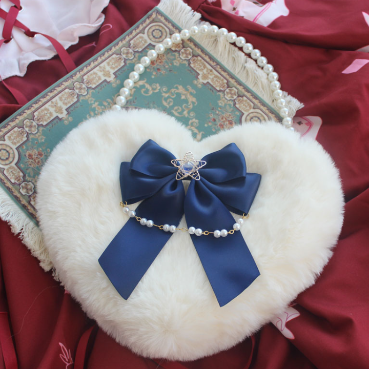 Lolita Pearl Love Shaped Lace Fluffy Bag Carrying Or Cross-Body