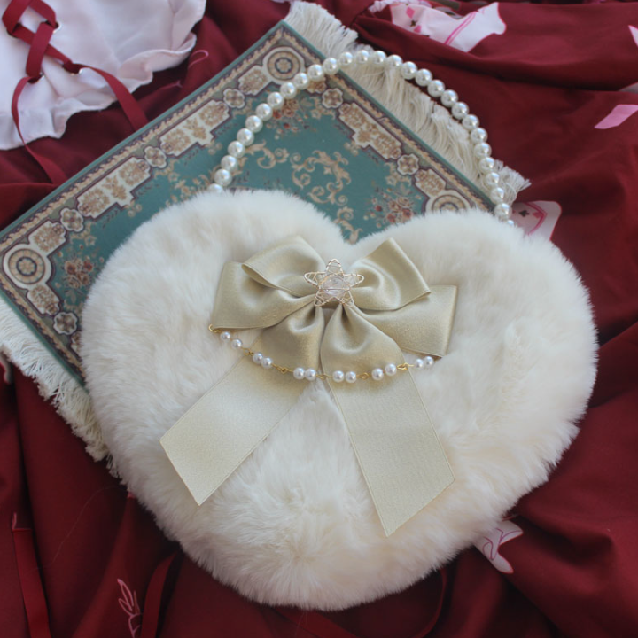 Lolita Pearl Love Shaped Lace Fluffy Bag Carrying Or Cross-Body