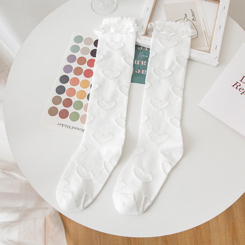 White Heart Shape Lolita Stockings
