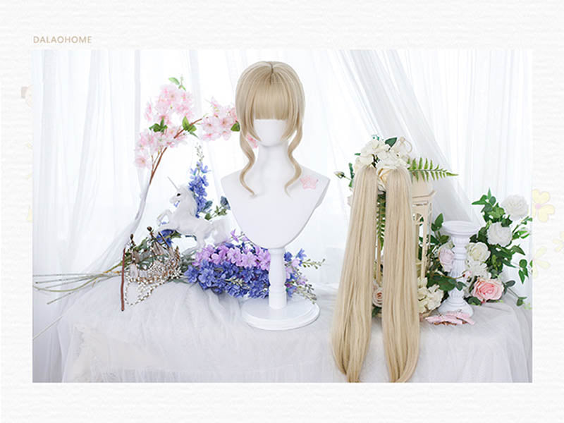 Pale Gold Short Wig with a Pair of Ponytails