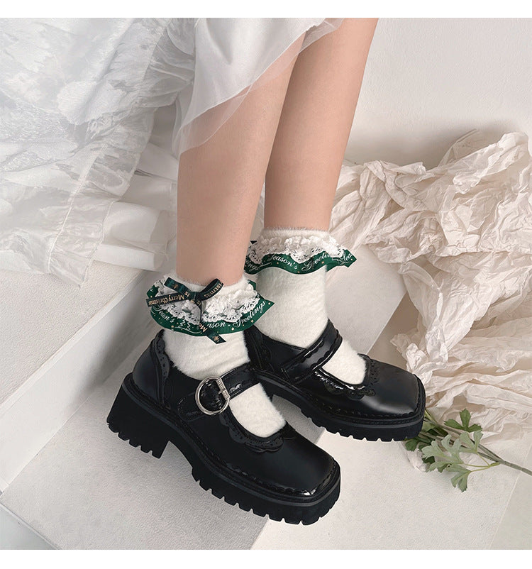 Merry Christmas Nylon Lace Ruffled Trim Short Socks