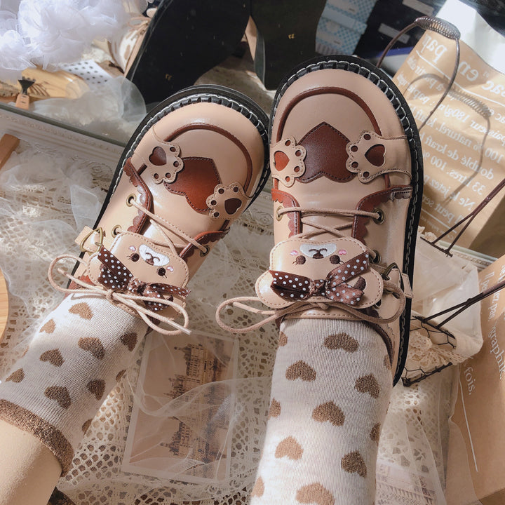 Sweet Round Head Lace-up Teddy Bear Lolita Shoes
