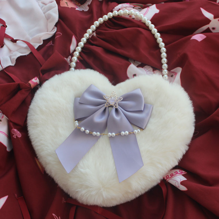 Lolita Pearl Love Shaped Lace Fluffy Bag Carrying Or Cross-Body