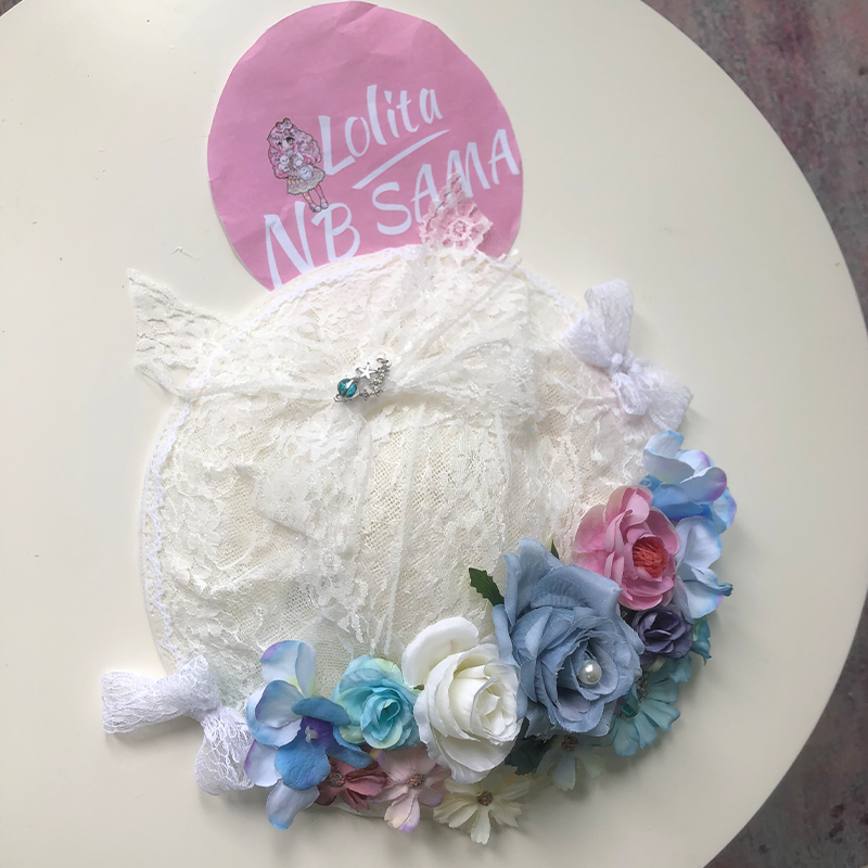 Handmade Floral Blue Lolita Side Hat by nbsamalolita