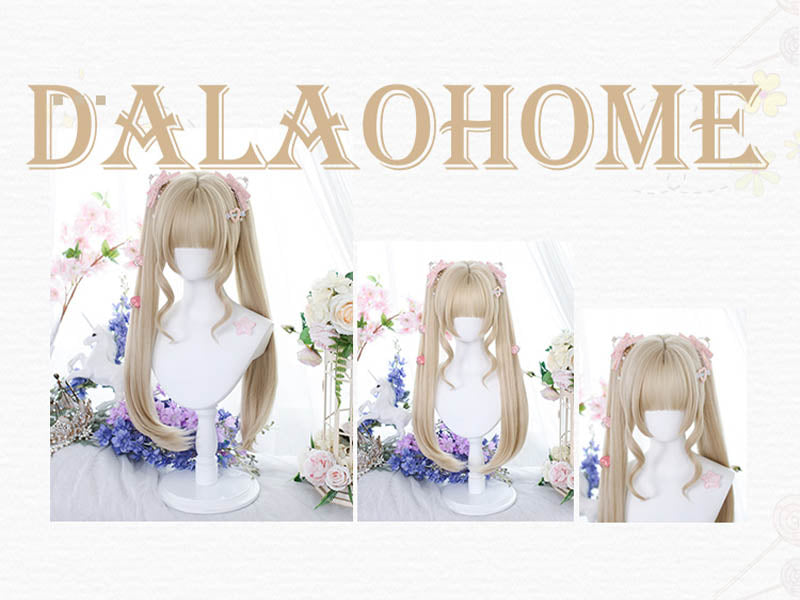 Pale Gold Short Wig with a Pair of Ponytails