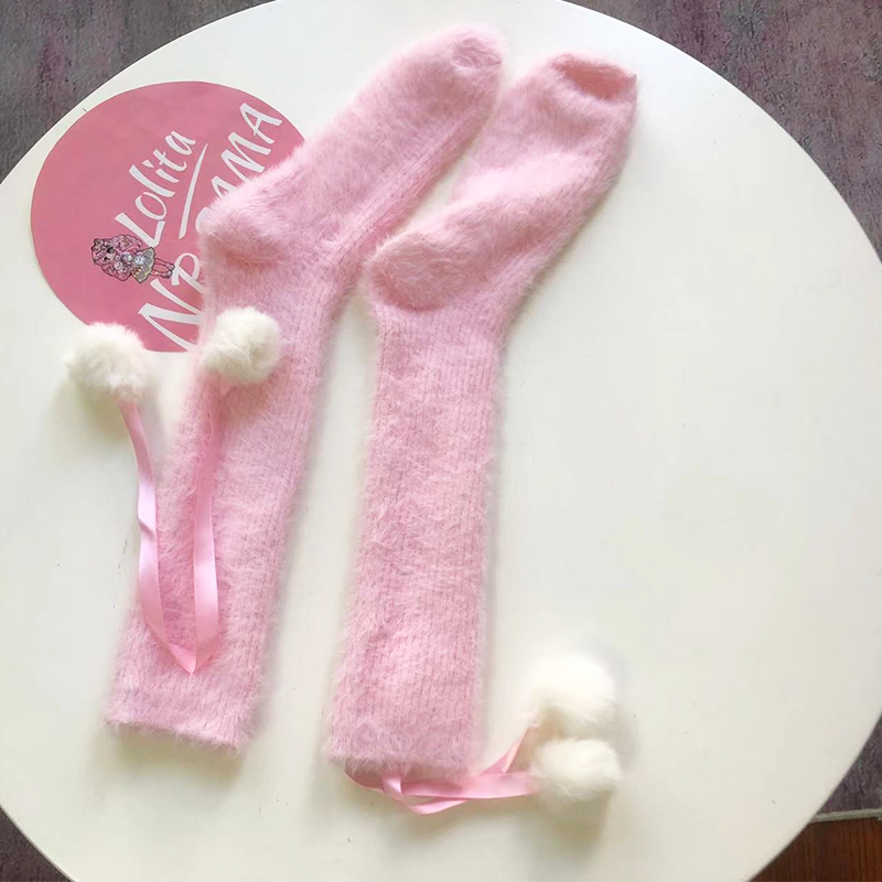 Sweet Lolita Plush Stockings With Small Pom Poms