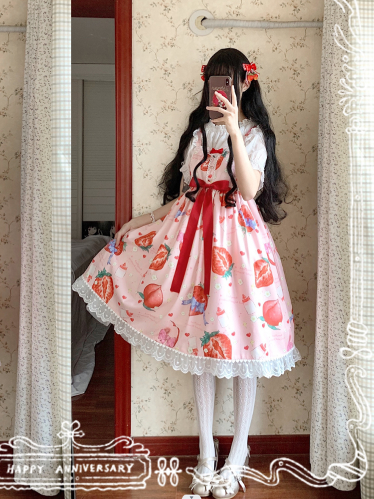 JSK Ready to Ship Strawberry Peach Sweet Lolita Dress JSK