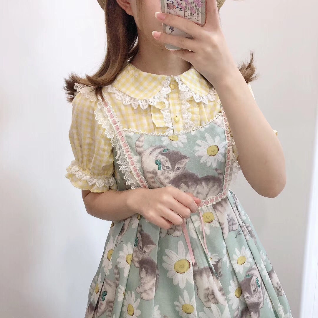 Short Sleeve Plaid Blouse by Daydream