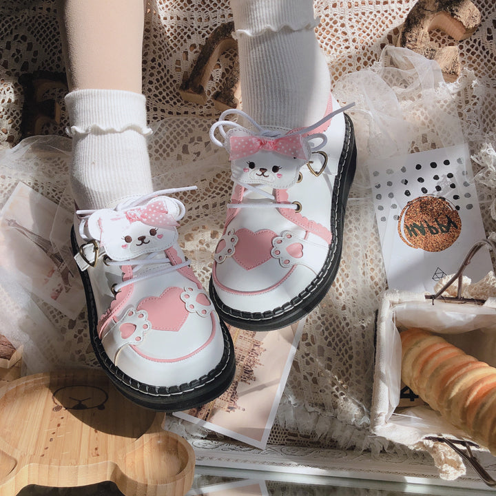 Sweet Round Head Lace-up Teddy Bear Lolita Shoes